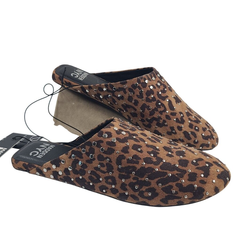 NEW Madden NYC Womens Leopard Print Studded Slide-On Mule Shoes Size 9